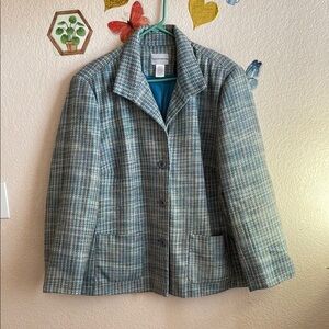 Jaclyn Smith Blue and Gray Blazer Classic Glen Plaid